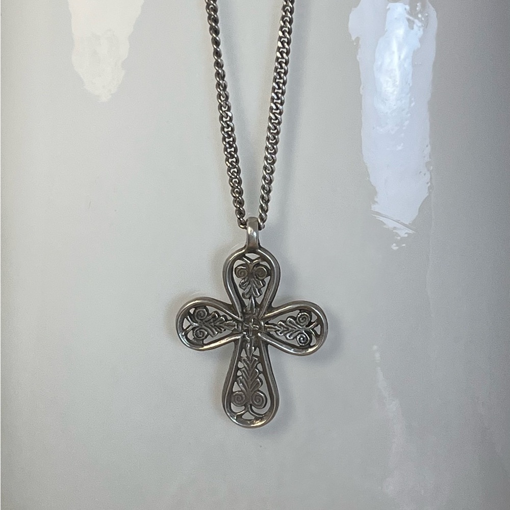 Vintage Sterling Silver 6th Century Byzantine MMA Repro Cross With Chain 21g